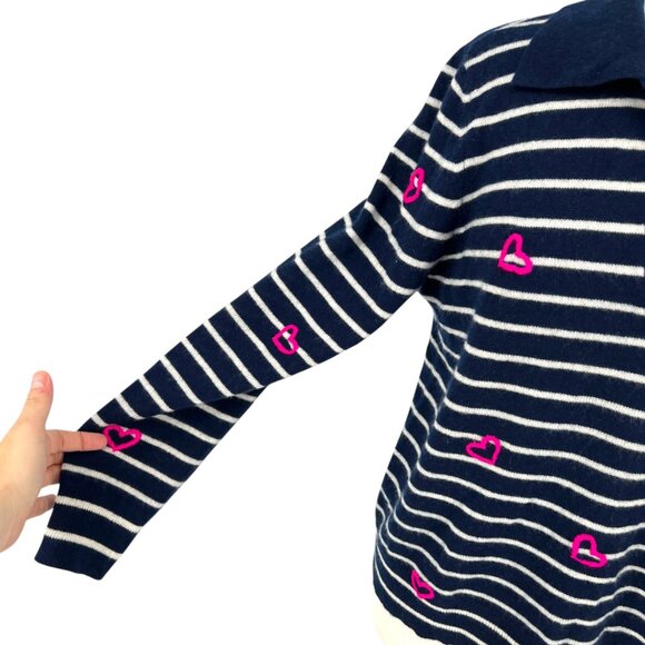 Charter Club Cashmere Striped Heart Sweater Navy Blue White Size Large - Picture 3 of 13